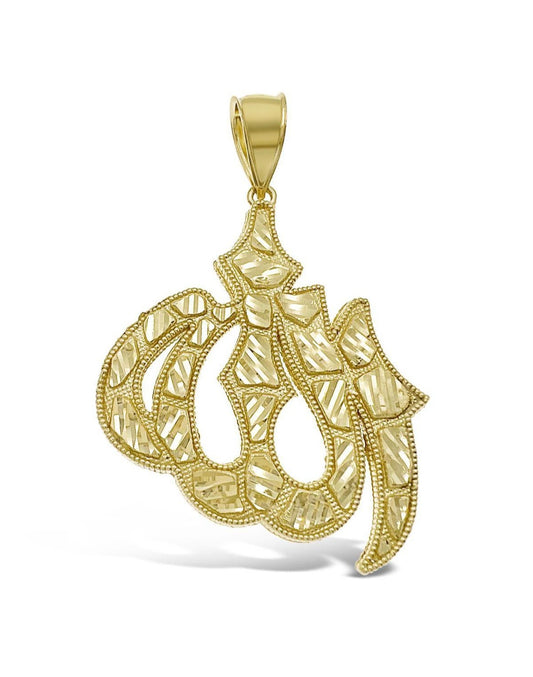 Allah Nugget Pendant 10k Gold Islamic Muslim Men Charm 2.5"