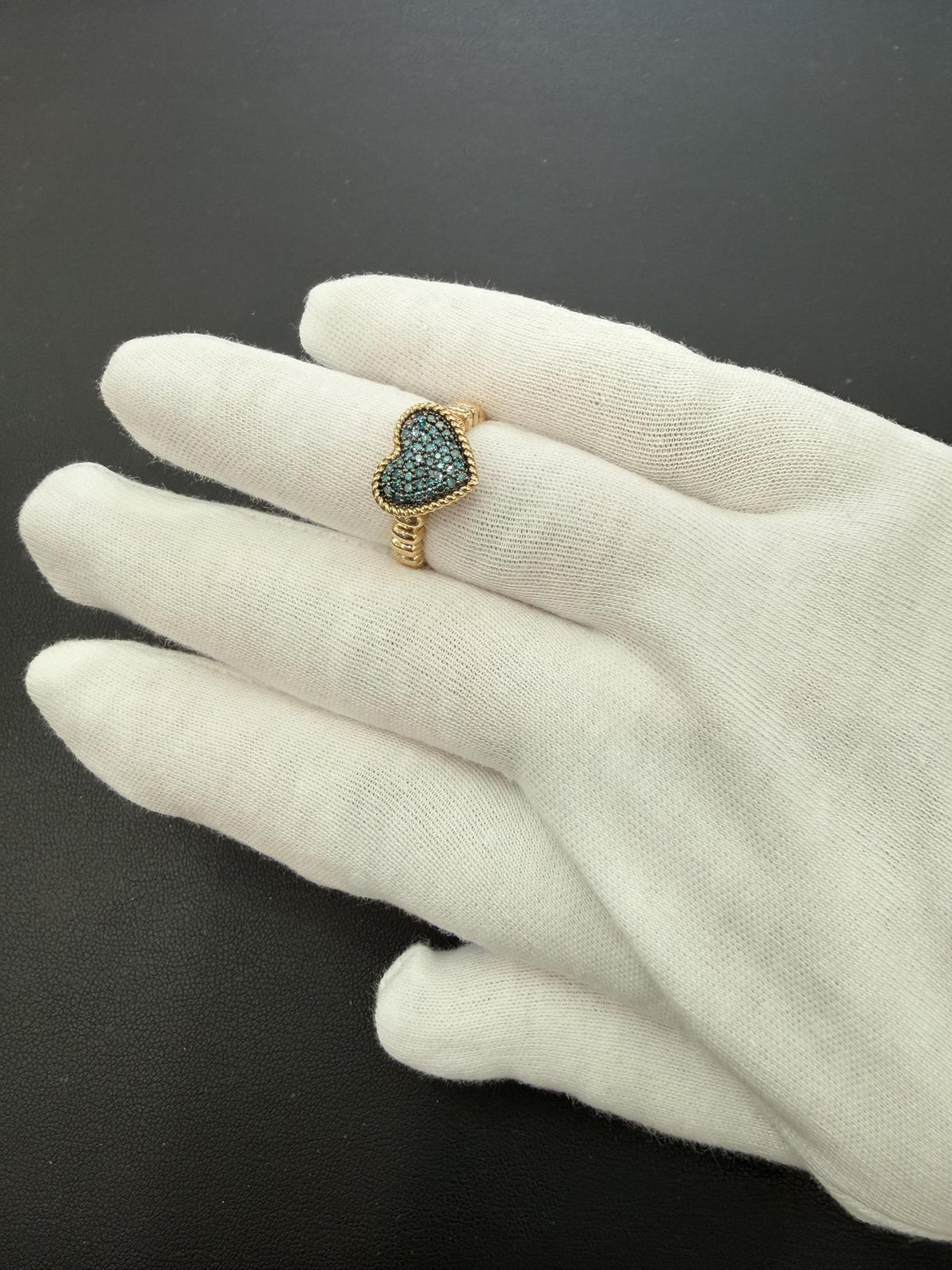 0.25ctw Blue Diamond Heart Ring 10K Yellow Gold