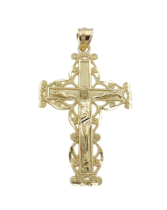 Jesus Crucifix Cross Pendant Mens Charm 10k Yellow Gold 2 inch