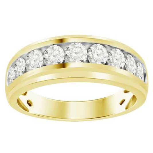 1.50 Cttw Round Diamond One Row Mens Wedding Band Ring 10k Yellow Gold