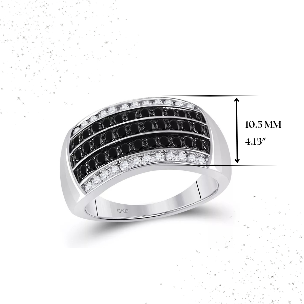 1.00cttw Black Round Diamond Mens Band 10k White Gold Ring