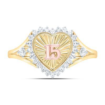 Diamond Crown Quinceanera 15 Years Birthday Ring 10k Yellow Gold