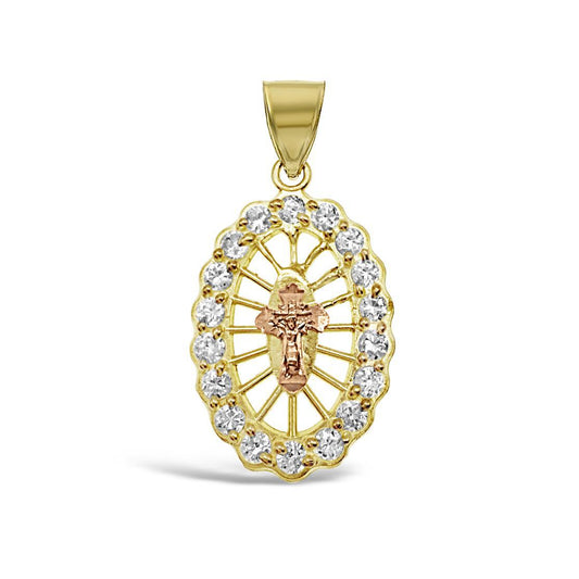 10k Two Tone Gold Cross Baby Jesus Pendant
