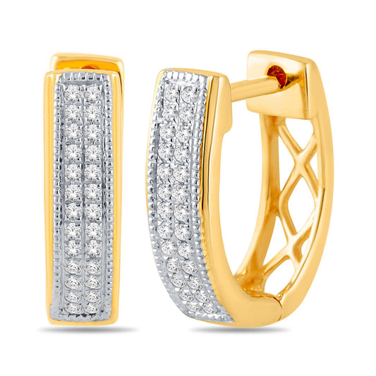 0.15ctw Diamond Two Row Huggie Hoops Earrings 10k Yellow Gold Womens