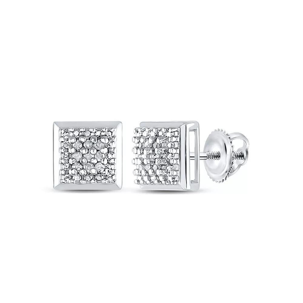 Diamond Stud Square Earrings 925 Sterling Silver Screw Back