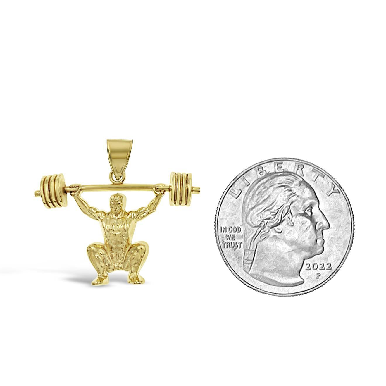 14K Yellow Gold Weightlifter Pendant Charm Fitness Gym Sports Jewelry 1 inch