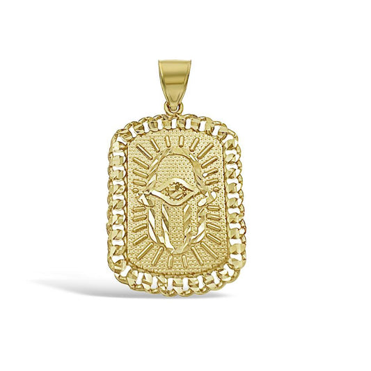 10k Gold Hamsa Fatima Hand Evil Eye Protection Pendant Charm 1.4"