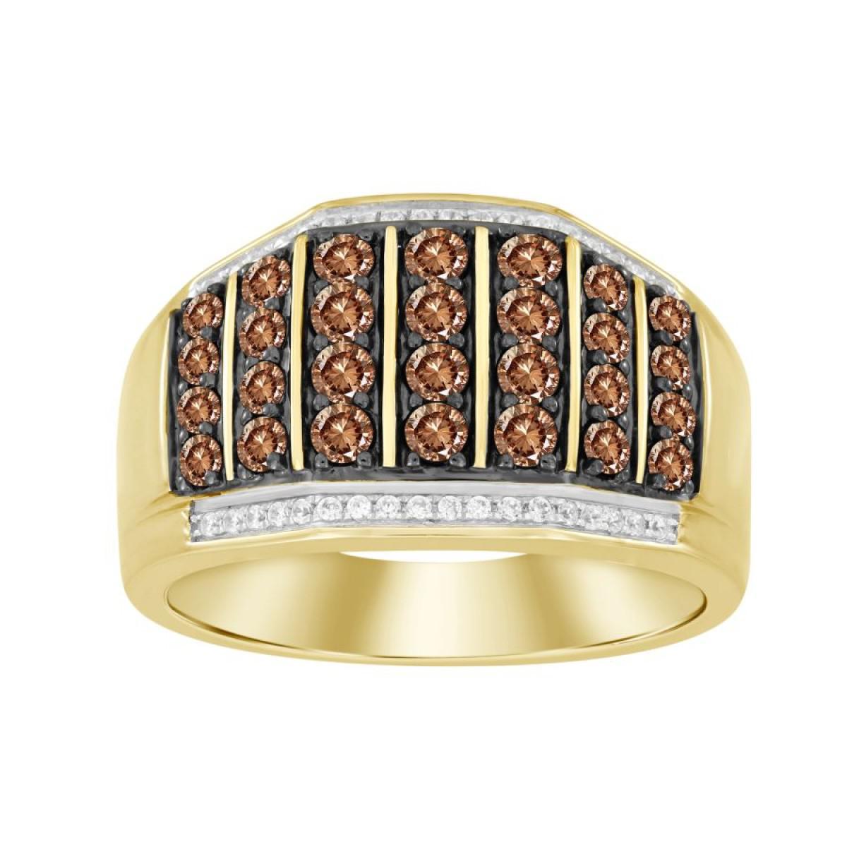 Chocolate Brown Diamond Mens Band Ring 10k Yellow Gold 1.00ct