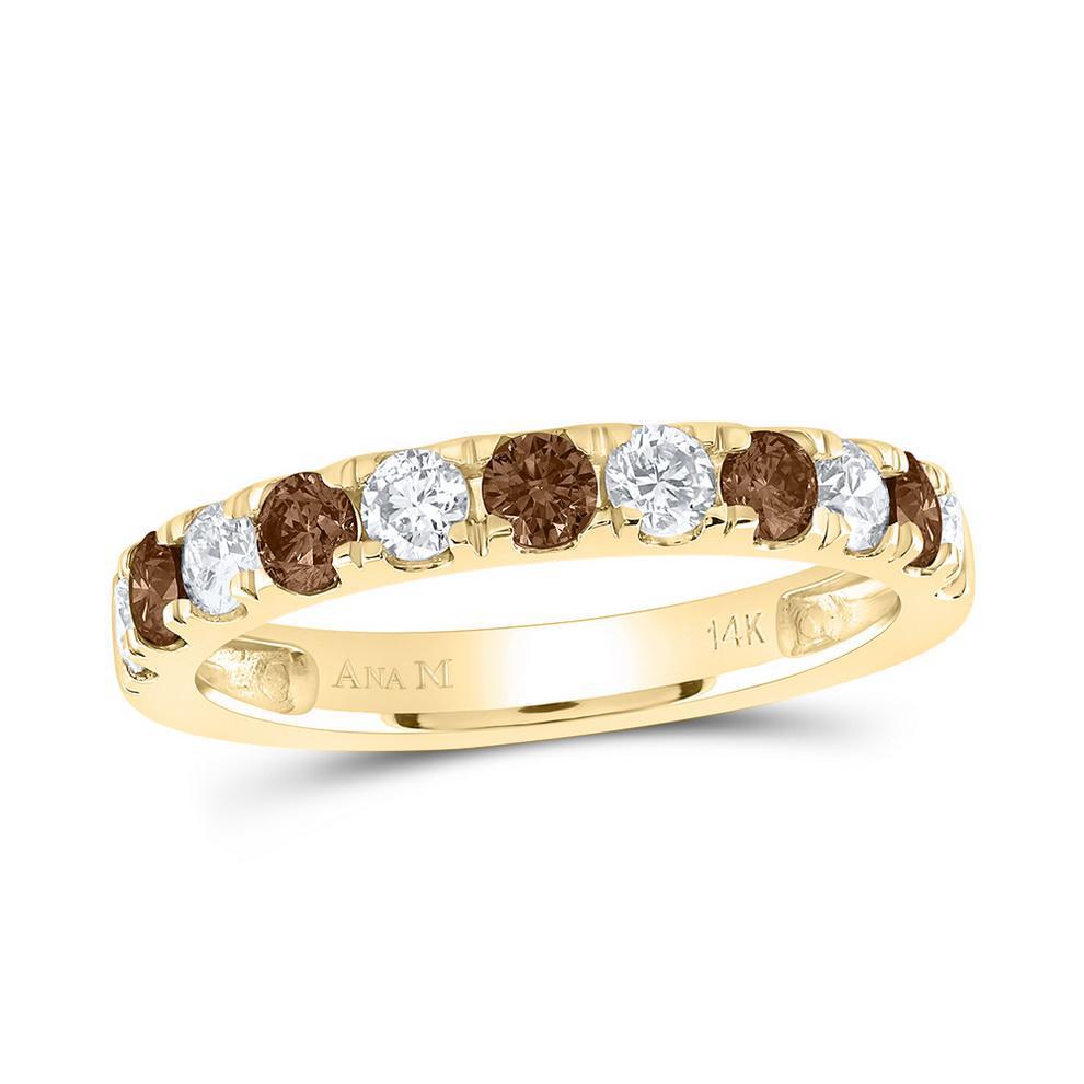 0.87 Cttw Chocolate/Cognac Diamond Womens Anniversary Band Ring 14k Yellow Gold