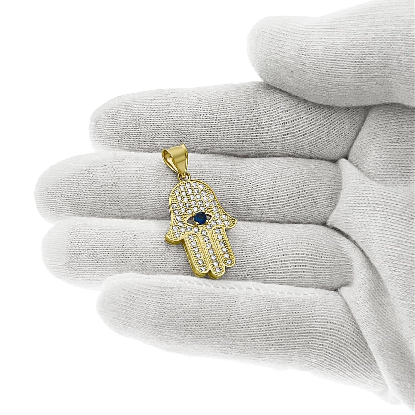 10K Yellow Gold Hamsa Evil Eye Protection Pendant