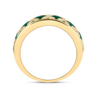 14K Yellow Gold Emerald & Diamond Wide Band Ring