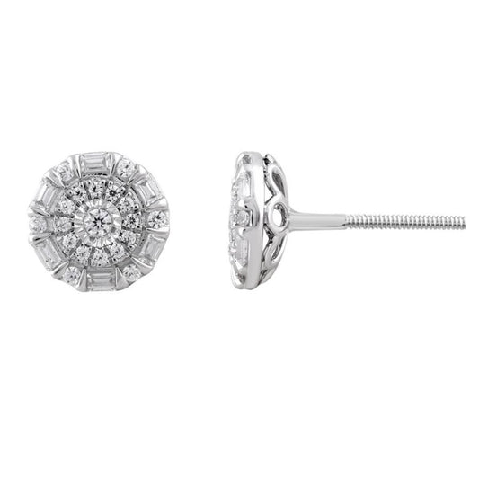 0.33 Cttw Baguette Diamond Circle Stud Earrings 10k White Gold Screw back