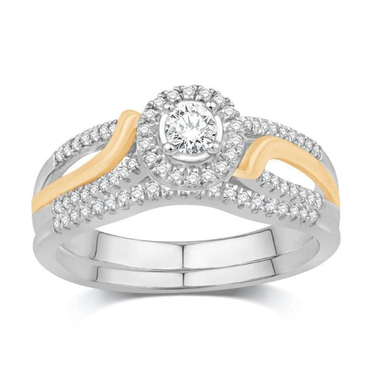 0.33cttw Round Diamond Circle Cluster Bridal Wedding Ring Set 14k Two-tone Gold