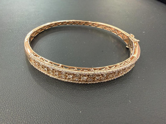 Diamond Vintage Filigree Hinged Bangle Bracelet 14K Rose Gold