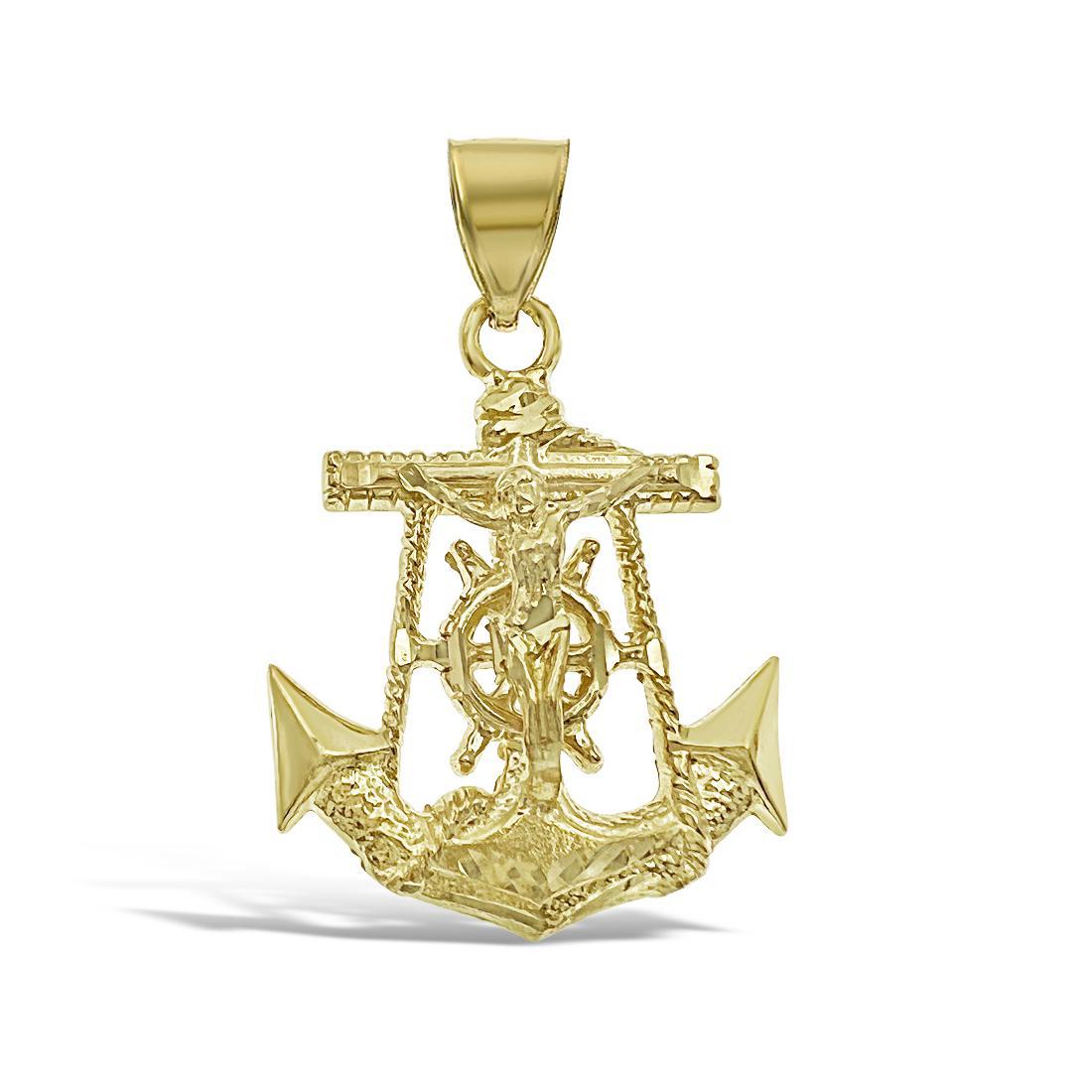 10K Yellow Gold Anchor Jesus Crucifix Pendant