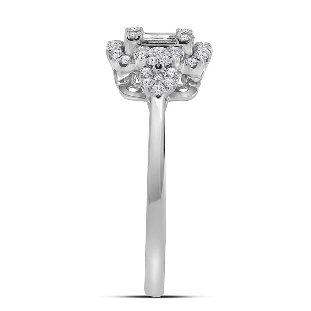 0.50ctw Baguette Diamond Cluster Halo Ring 18K White Gold