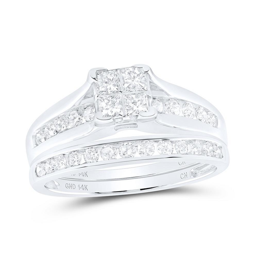 1.00ctw Princess Diamond Bridal Wedding Ring Set 14k White Gold