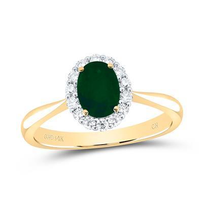 Oval Emerald Diamond Halo Ring 14K Yellow Gold