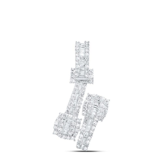 0.61ctw Diamond Pendant 10K White Gold Baguette Round Cluster Charm