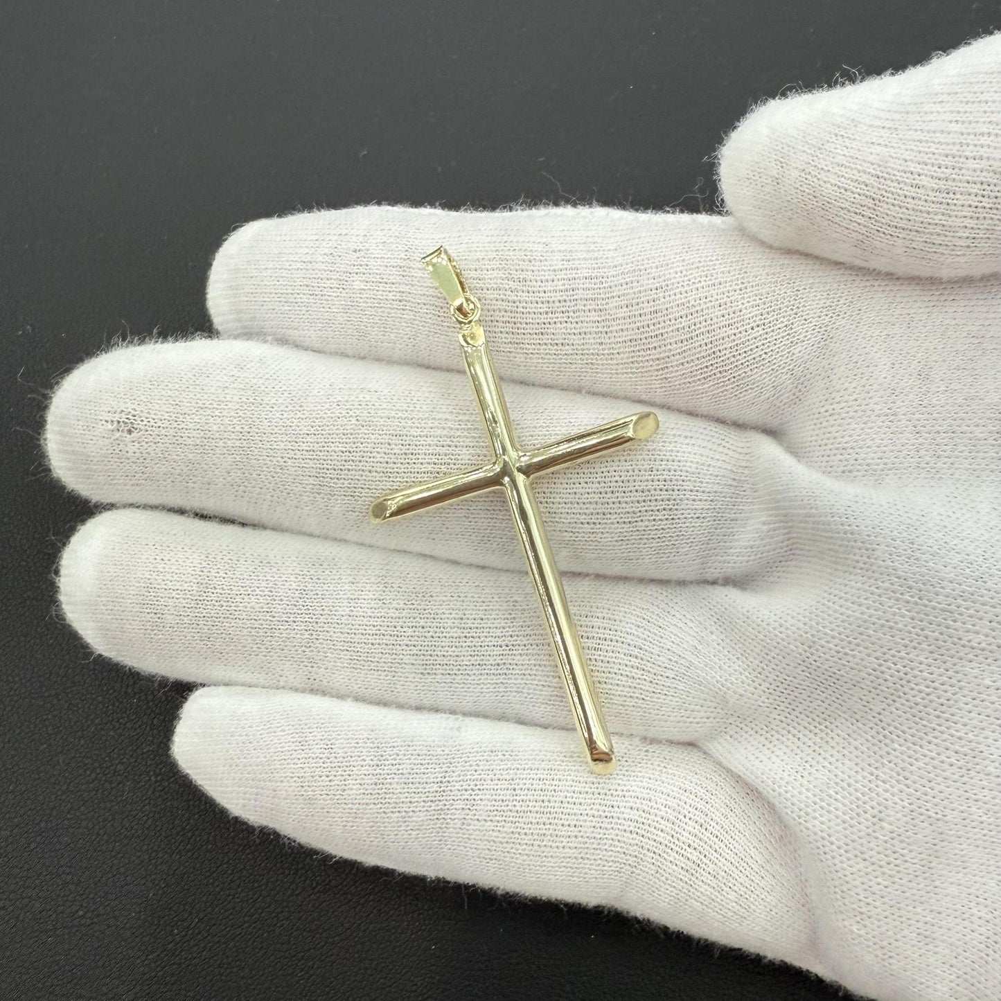 Cross Plain Pendant Charm 925 Sterling Silver Gold Plated 2.3"