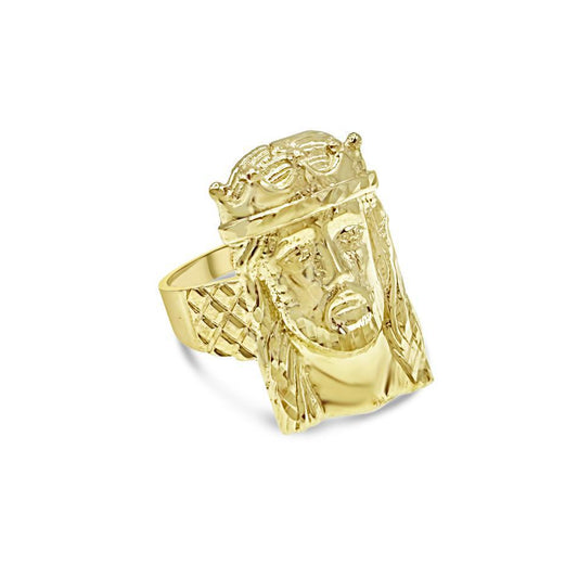 10k Yellow Gold Jesus Head Mens Ring