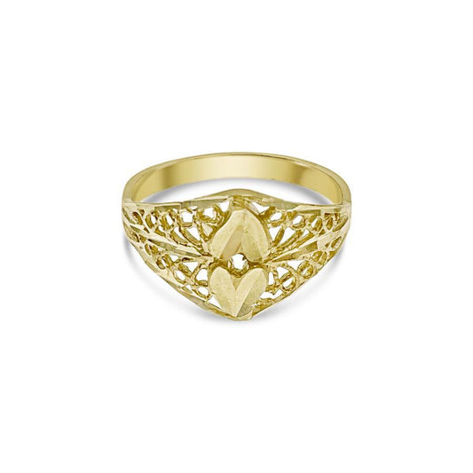 Double Heart Ring Real 10k Yellow Gold Size 6.75