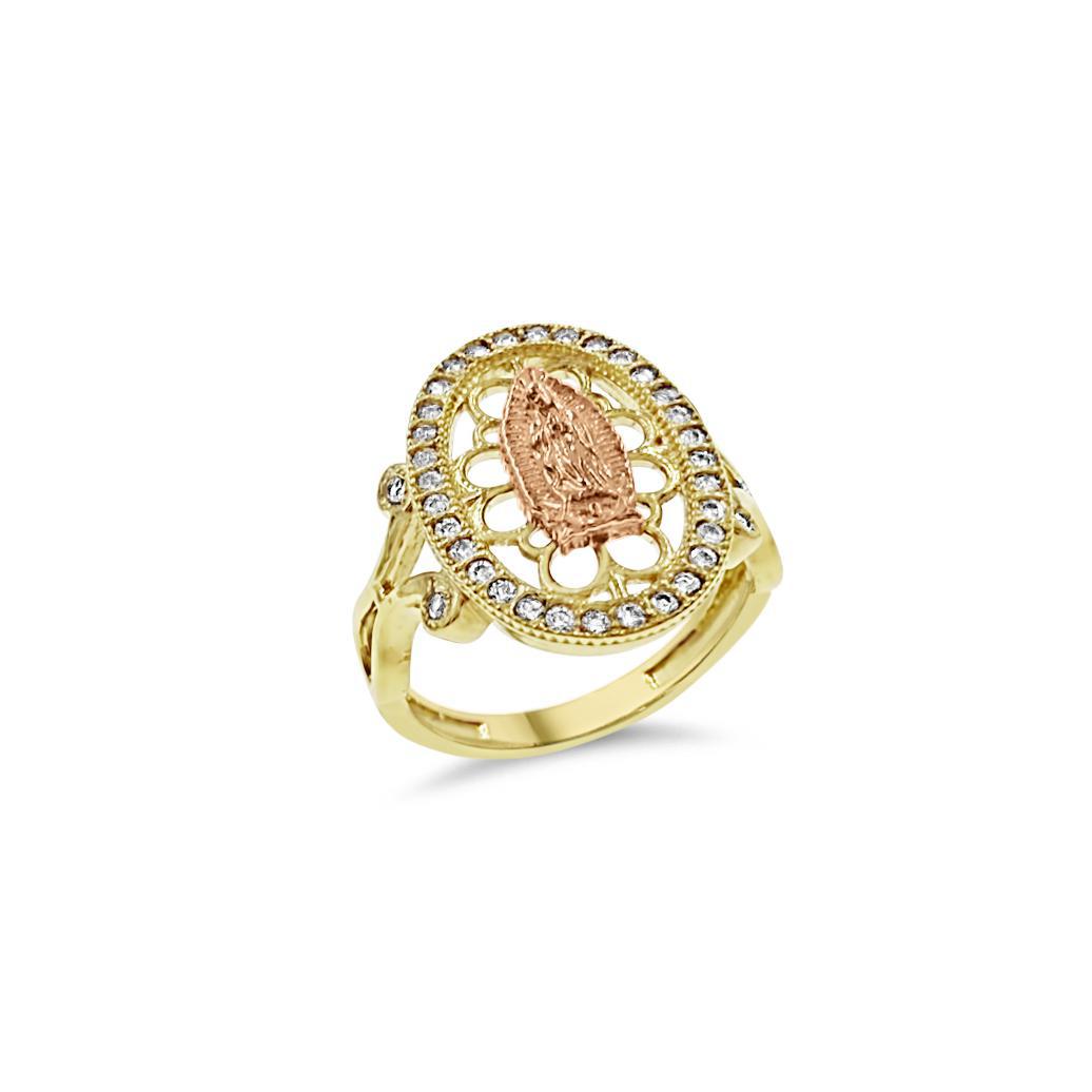 14K Two Tone Gold Virgin Mary Oval Ring