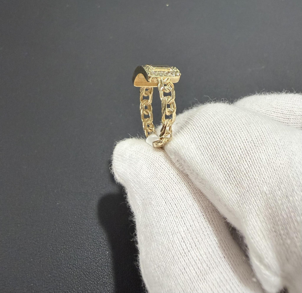 10K Yellow Gold Cuban Link Nugget Signet Ring