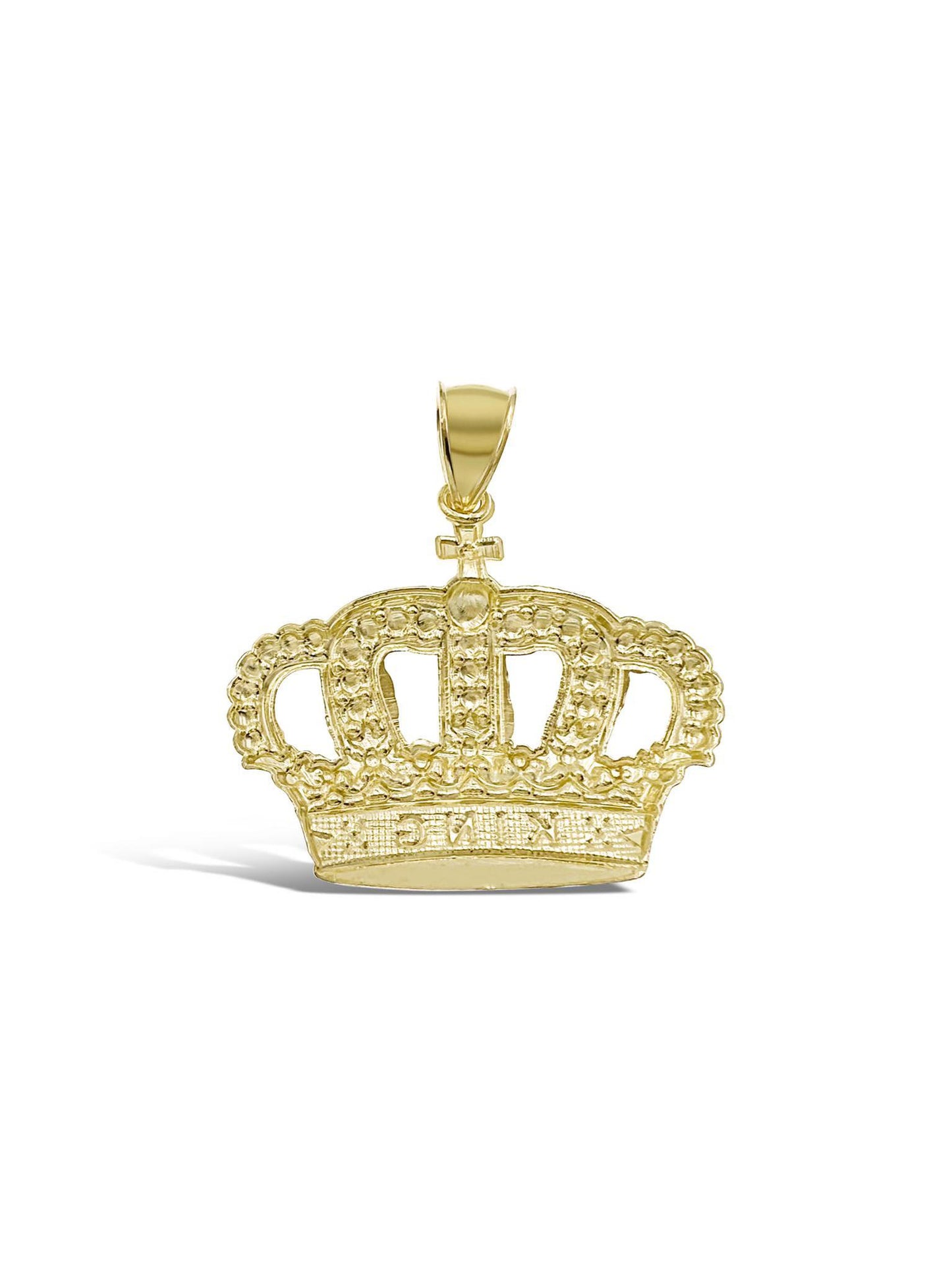 King Crown Pendant Mens Charm Real 10k Yellow Gold 1.5 inch