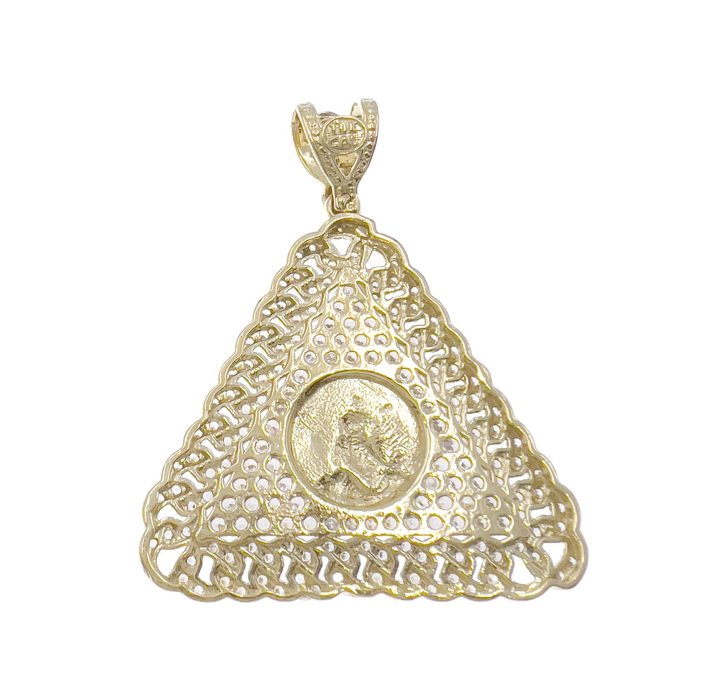Lady Liberty Coin Pendant Men Triangle 10k Gold 1.8"