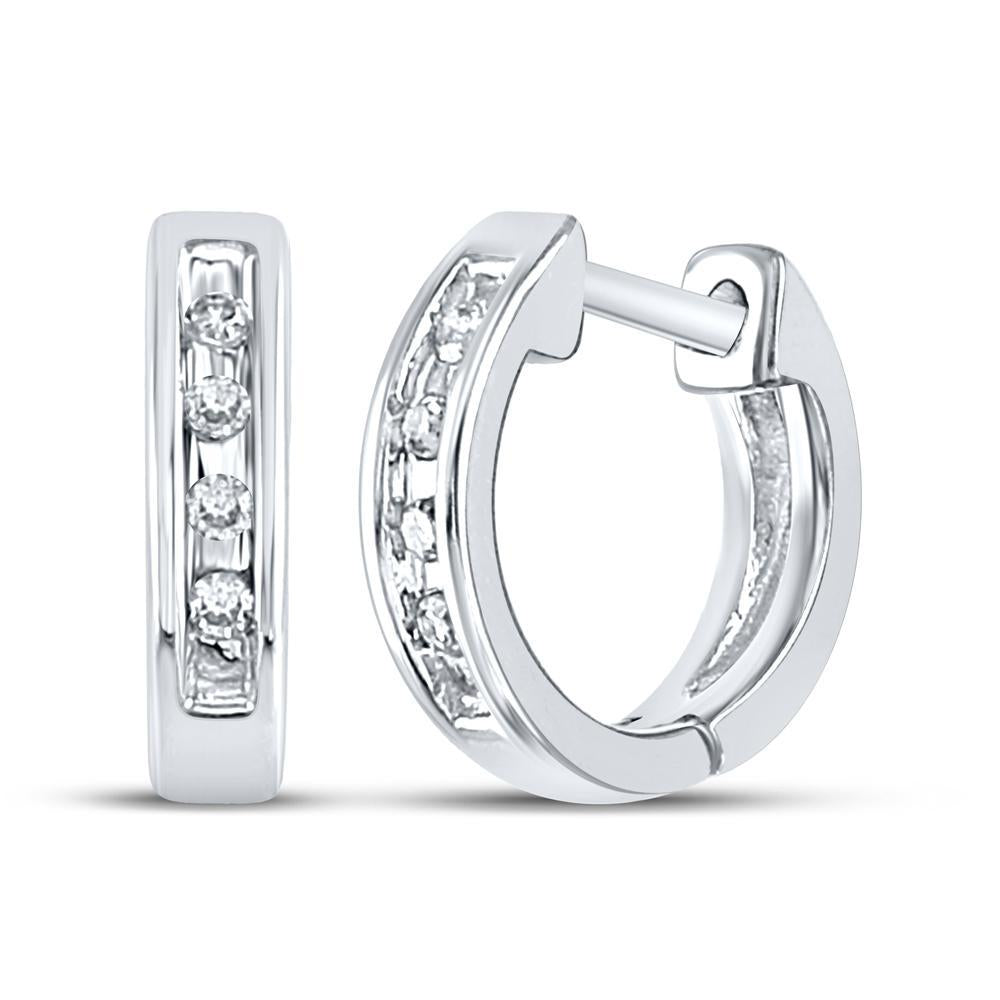 Diamond Single Row Huggie Hoop Earrings 10K White Gold