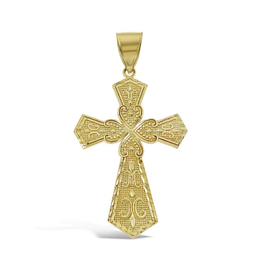 10k Gold Cross Pendant Mens Charm 2.1"