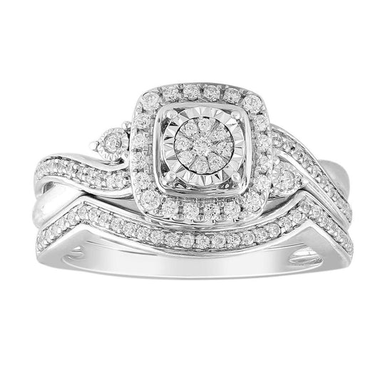 0.33 cttw Diamond Bridal Wedding Ring Set Cushion Shape 10k White Gold