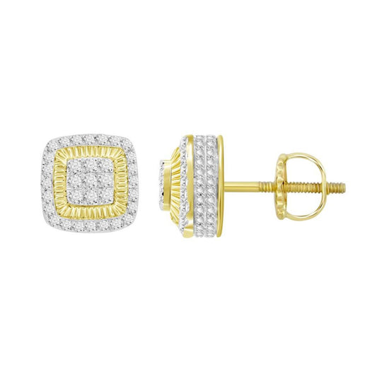 0.25cttw Diamond Square Stud Earrings 10k Yellow Gold Screw Back