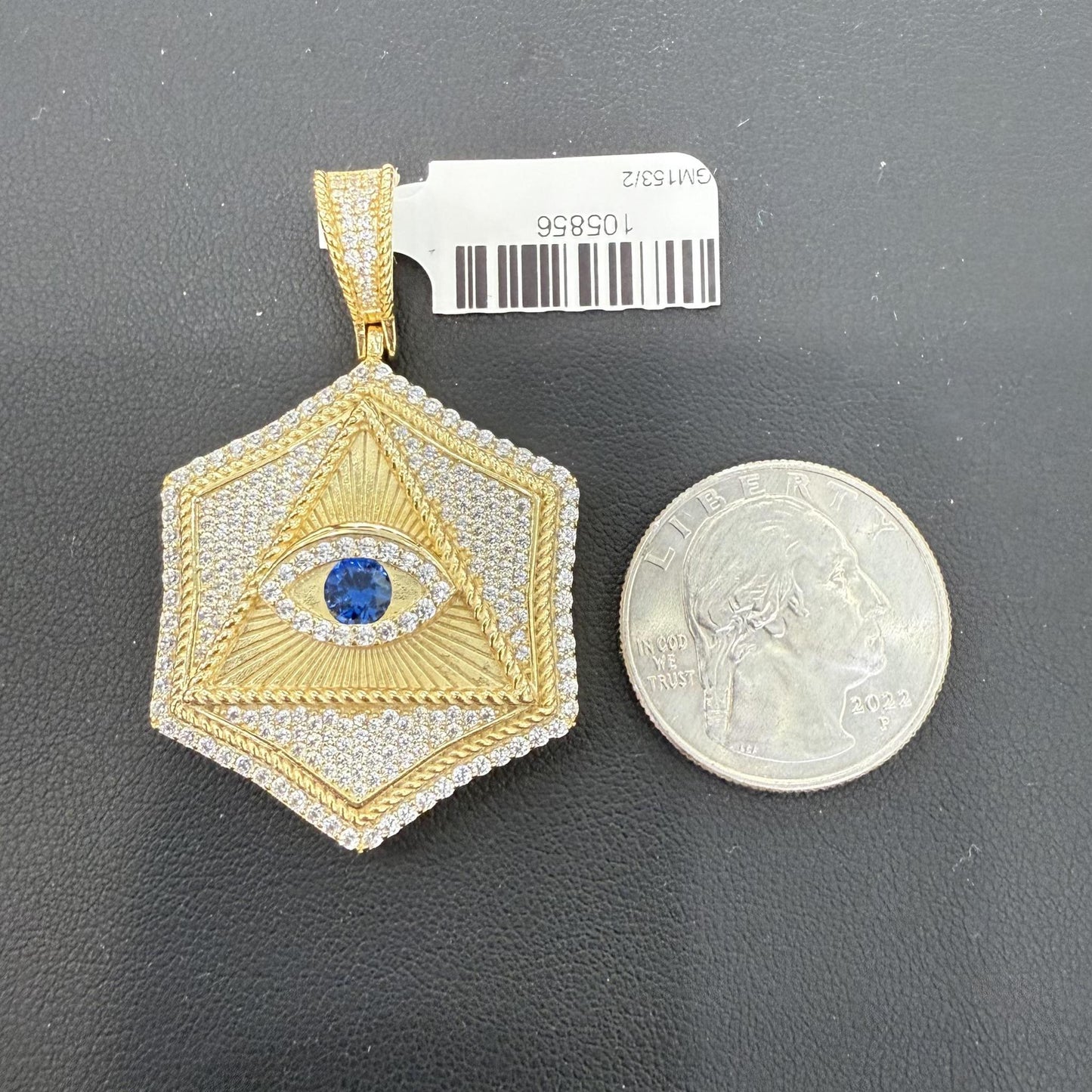 925 Sterling Silver Gold Plated CZ All Seeing Eye Pendant Charm