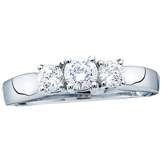 1.00ctw Round Diamond Three Stone Bridal Wedding Engagement Ring 14k White Gold