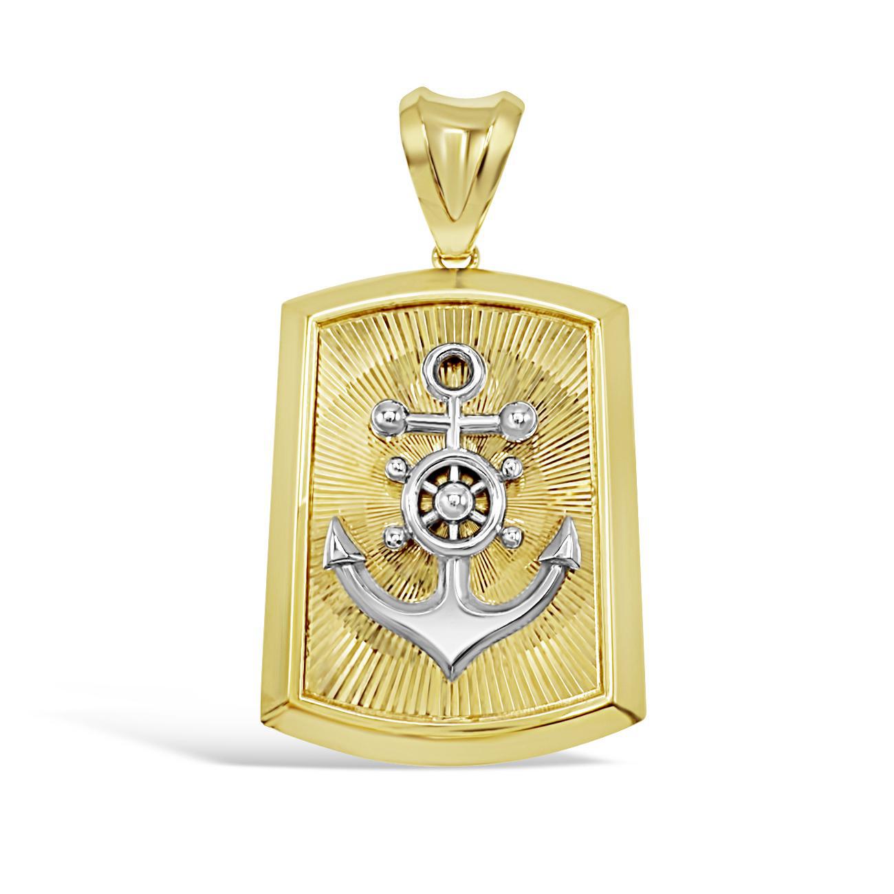 10K Two Tone Gold Anchor Wheel Pendant Nautical