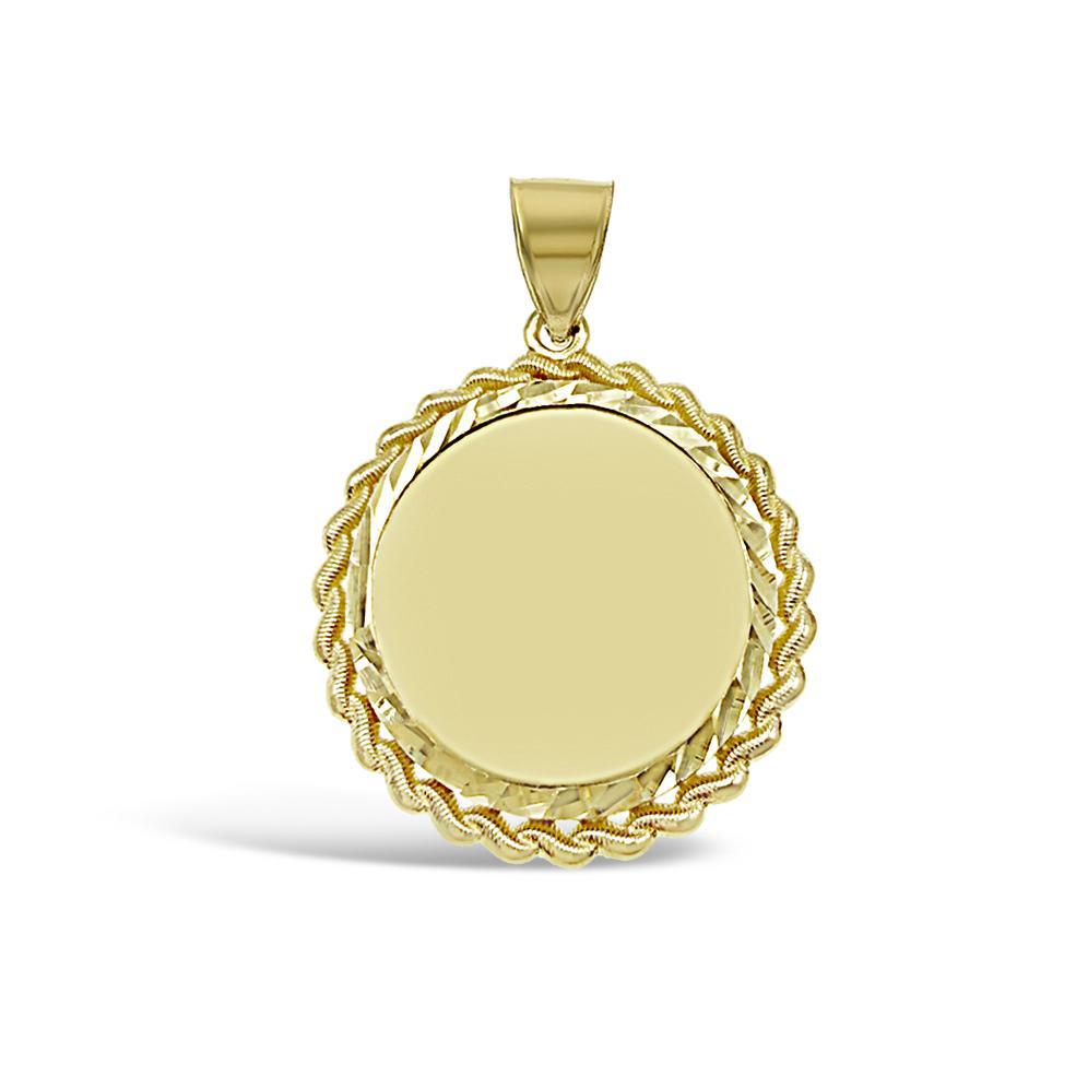 10K Yellow Gold Round Memory Picture Photo Frame Pendant Rope Frame Bezel Charm