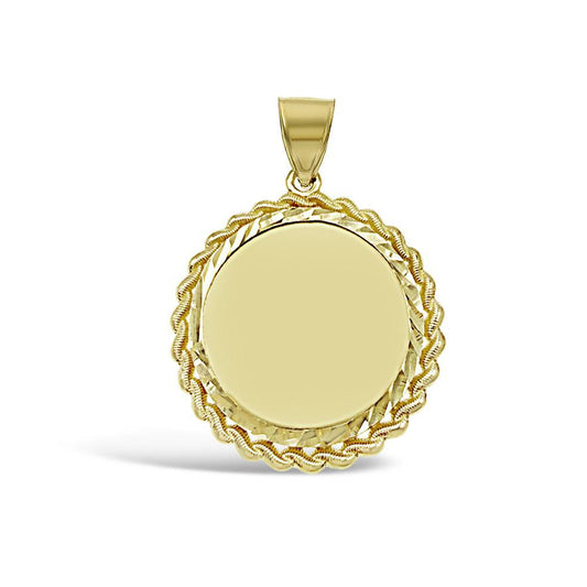 10K Yellow Gold Round Memory Picture Photo Frame Pendant Rope Frame Bezel Charm