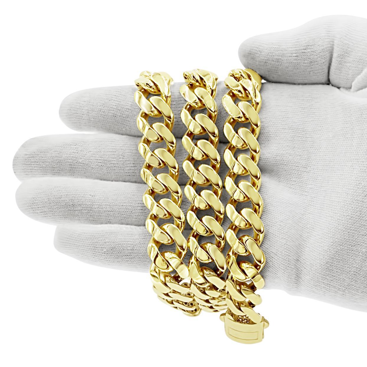 10k Yellow Gold Miami Cuban Link 14mm Chain Mens Necklace