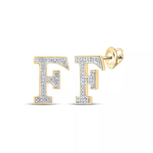 10kt Yellow Gold Round Diamond F Initial Letter Earrings