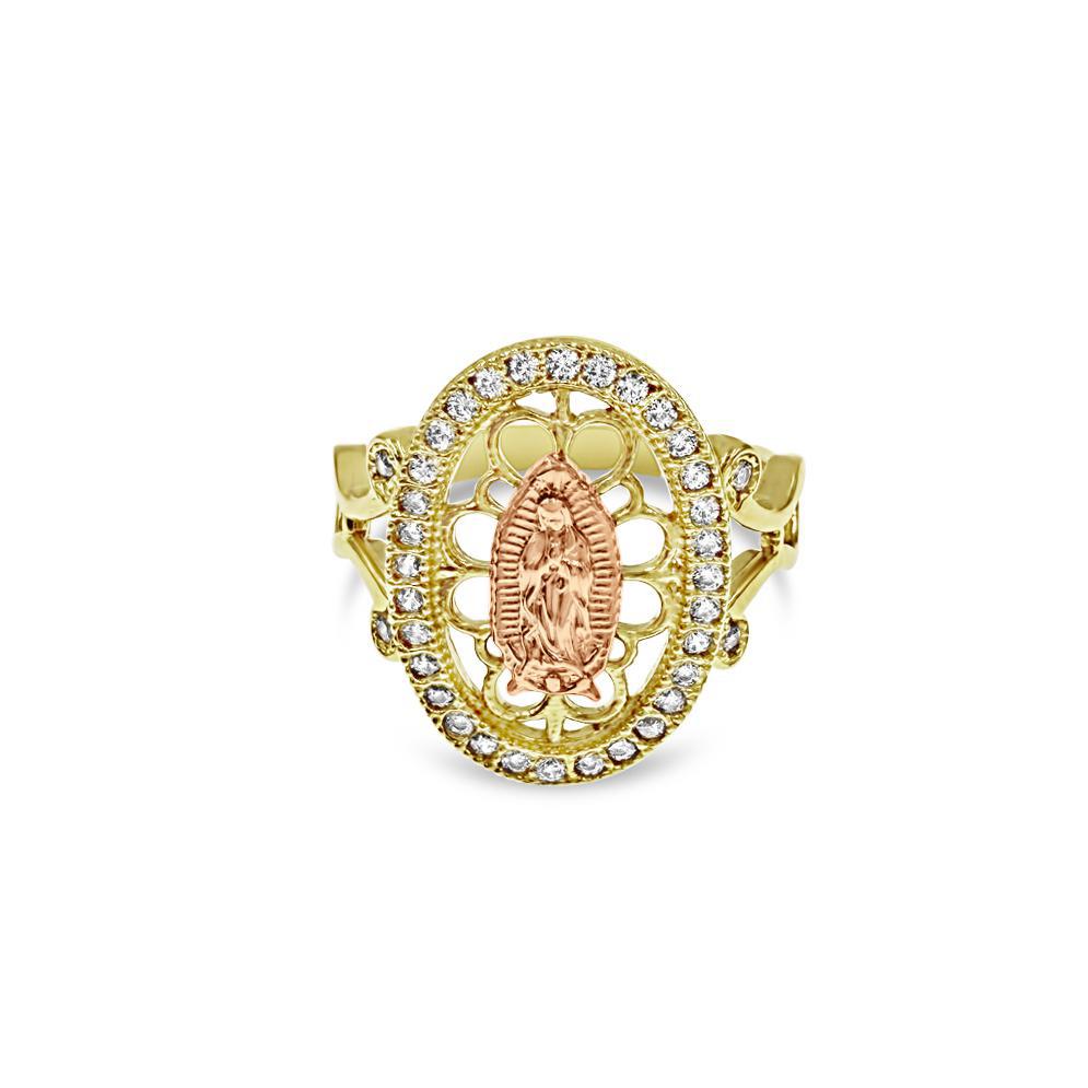 14K Two Tone Gold Virgin Mary Oval Ring