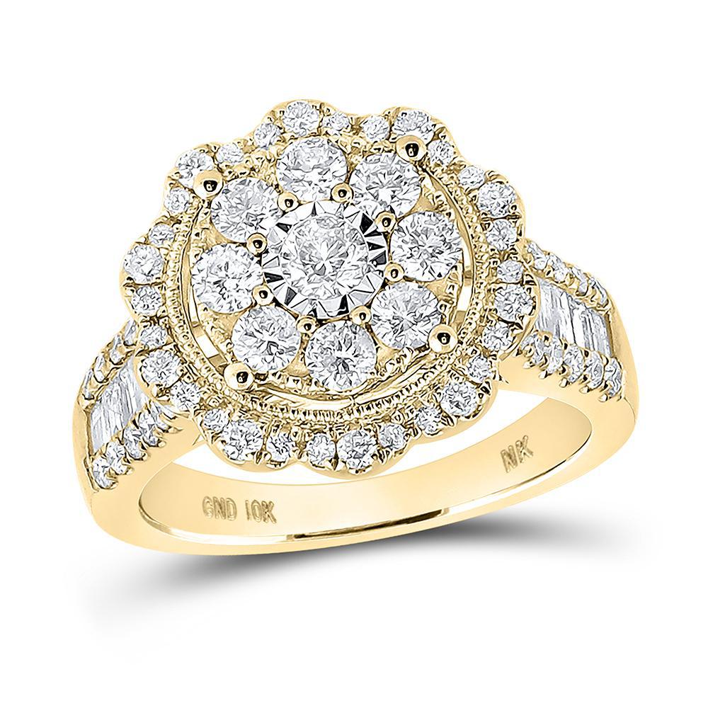 1.64ctw Baguette Diamond Round Cluster Engagement Ring 10k Yellow Gold