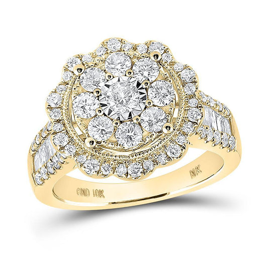 1.64ctw Baguette Diamond Round Cluster Engagement Ring 10k Yellow Gold