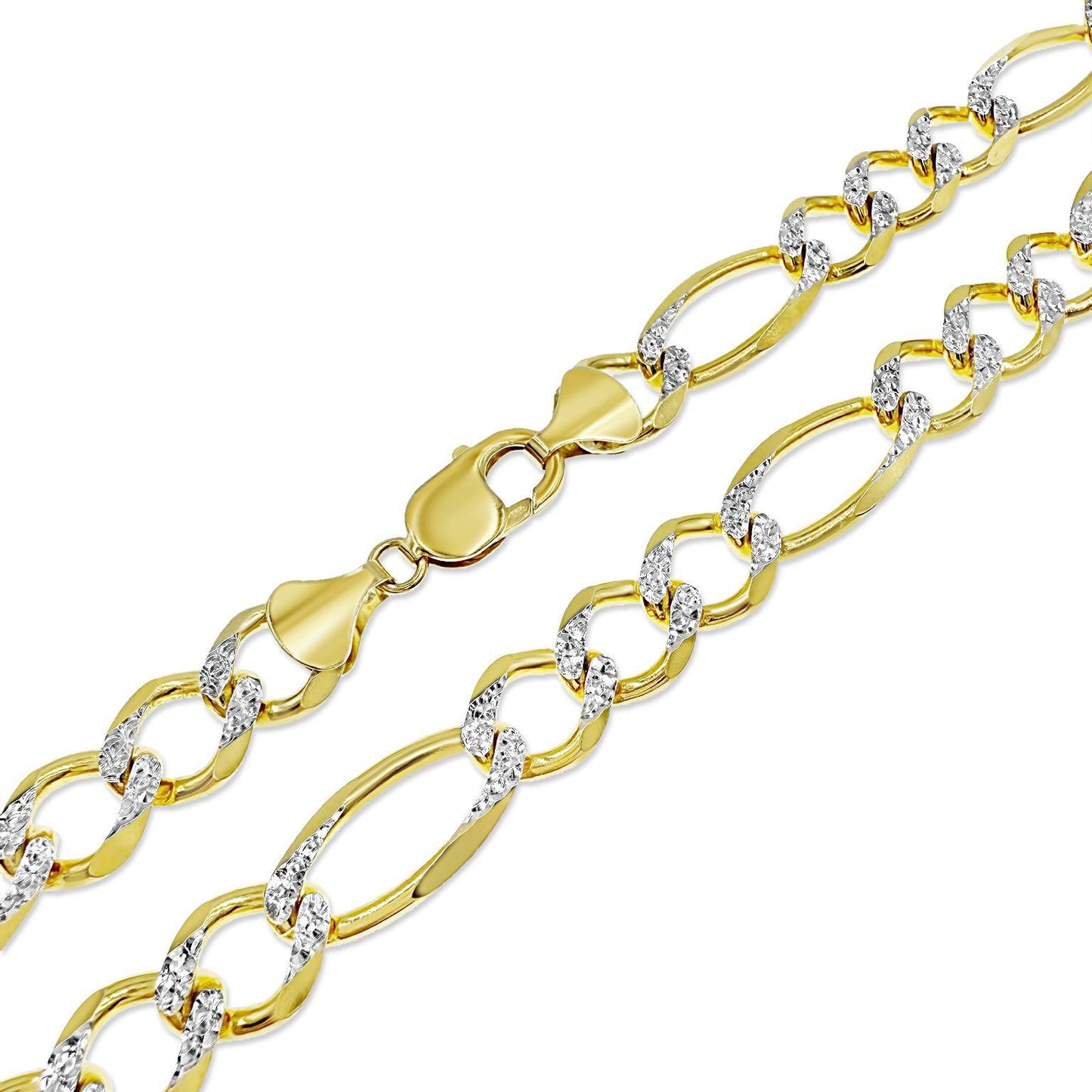 Solid 14k Yellow Gold Figaro Link Chain Pave 12mm Mens Necklace