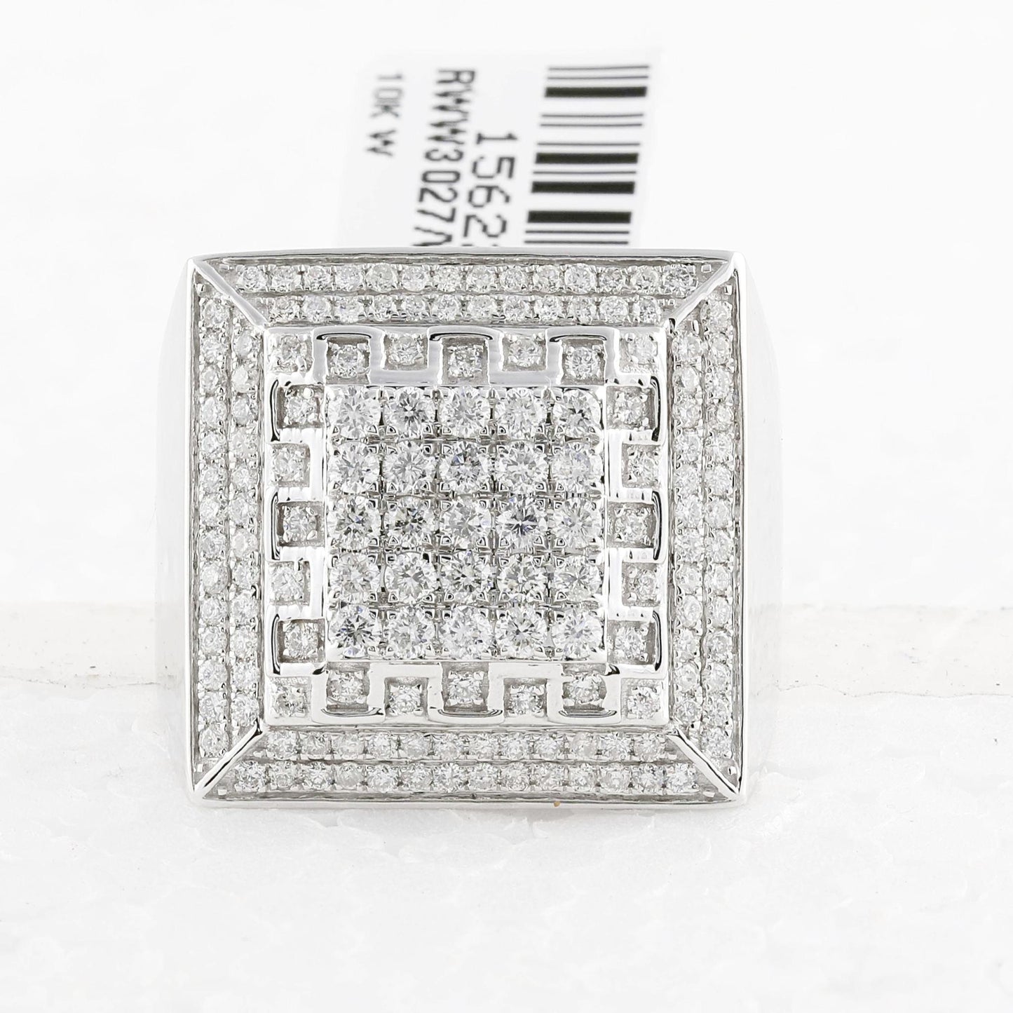 1.75ctw Diamond Square Cluster Mens Signet Ring 10K White Gold Statement Band