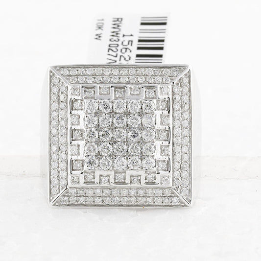 1.75ctw Diamond Square Cluster Mens Signet Ring 10K White Gold Statement Band