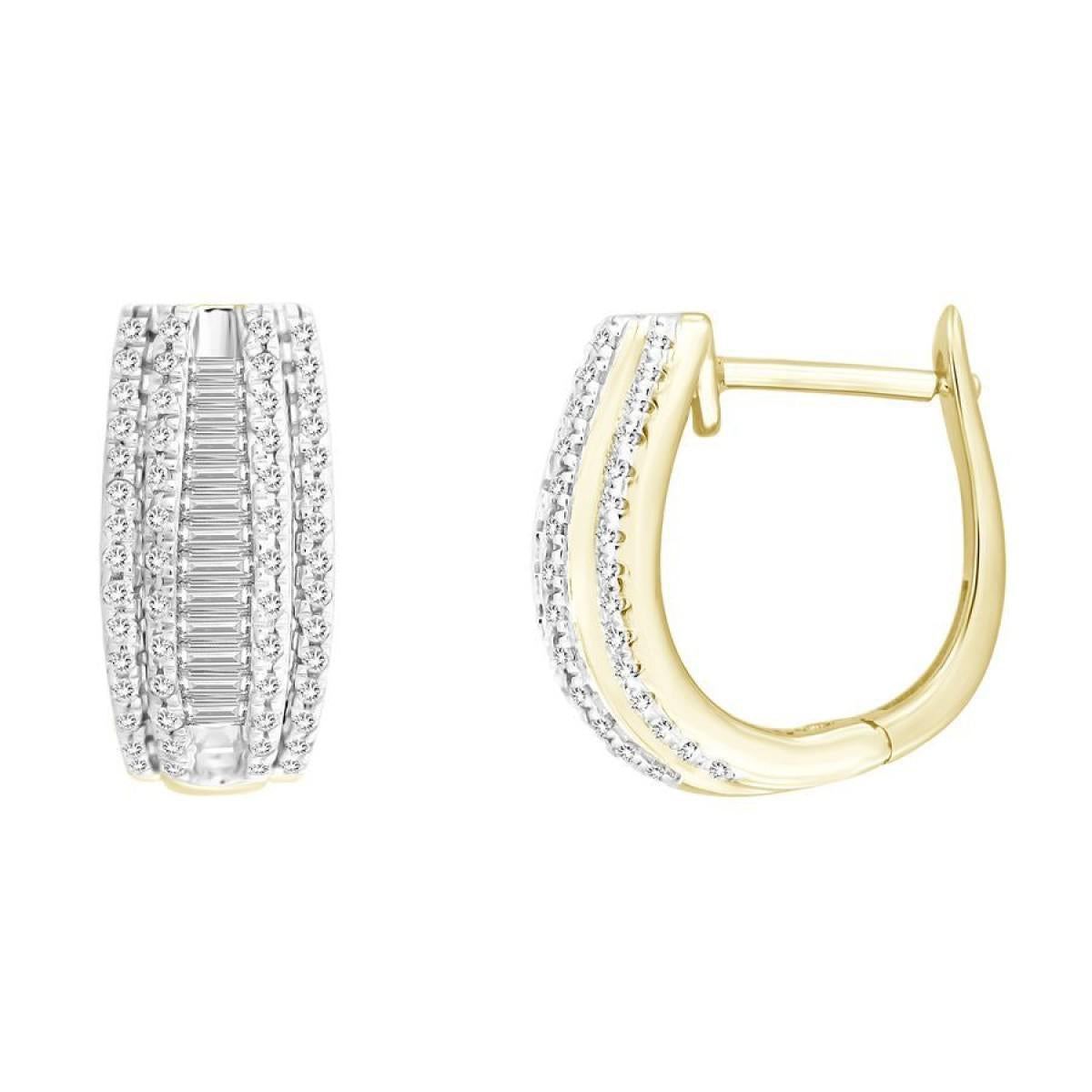 0.50cttw Diamond Hoop Earrings Round / Baguette 10k Yellow Gold