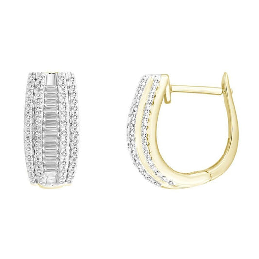 0.50cttw Diamond Hoop Earrings Round / Baguette 10k Yellow Gold