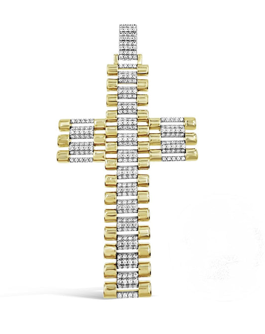 10K Yellow Gold Presidential Style Railroad Cross Pendant